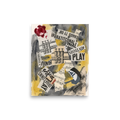 Dadaist paper collage featuring vintage trumpet schematics, sheet music, bold newsprint text, and a red wax seal in a music studio. A Dada print with a papier collé look, titled 'Irrational Cadence'.