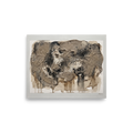 Arte Povera wall art for the living room, 'Earth and Sgraffito'. A heavily textured neutral clay relief canvas with sgraffito calligraphic marks in a living room wall art print.