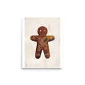 A minimalist folk illustration of a gingerbread figure with holly leaves on parchment paper for kitchen wall art. 'Gingerbread Rune', a Folk art print for the wall.
