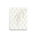 Delicate watercolor willow branch layered over a sage green arched grid pattern, ideal for a bathroom. A Geometric abstract art print in dark sea green and tan, 'Willow on Sage Arch'.