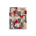 Wall art print 'Silk Road Archives' in a Arabesque style. Intricate blue Islamic tilework, crimson paint, and manuscript fragments form a rich collage in a living room wall art print.