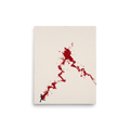 Minimalist conceptual art print depicting a silhouette running with a vivid red paint splash trailing upward into a dramatic peak, ideal for a modern office. 'The Surge of Momentum', a Conceptual art print for the wall.