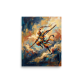 'Cloud Sovereign' by Meron. Rich impasto painting of Sun Wukong leaping through celestial clouds, suited for a living room wall. A Impressionism wall art print.