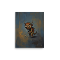 'The Curious Imp'. An oil painting of a wide-eyed horned imp in a moody game room wall art display. Offered as a Lowbrow print.