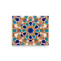 Intricate Moorish geometric star pattern with interlocking blue and gold tiles, ideal for a living room. Shown here as the Arabesque print 'The Andalusian Star'.
