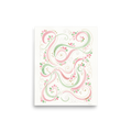 'Pastel Pirouette', Rococo wall art in pink and light green. An elegant Rococo watercolor of swirling pink and light green ribbons with gold filigree, styled for a bright bedroom.