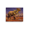 'The Savanna Sousaphone'. A striking surrealist oil painting of an African elephant with a sousaphone head in the desert, ideal for a modern living room. Offered as a Surrealism print.