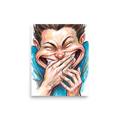 An expressive caricature illustration of a young man laughing heartily, perfect as game room wall art. A Pop art art print titled 'Burst of Laughter'.