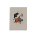 Fine art print 'Axonometric Study' in a Constructivism style. An elegant architectural axonometric drawing featuring 3D geometric forms and cast shadows on a grid, suited for an office.