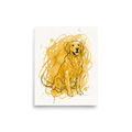 Wall art print 'Golden Companion' in a Realism style. A warm watercolor and ink portrait of a golden retriever dog sitting happily, ideal for living room wall art.
