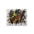 A chaotic Abstract art print, 'Fractured Ignition'. A dramatic abstract action painting with aggressive black, sienna, and yellow palette knife strokes, made for a modern office.