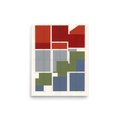 A Bauhaus inspired geometric grid artwork with red, blue, and green color blocks on cream paper, suited for an office. Shown here as the Bauhaus print 'Modular Elevations'.