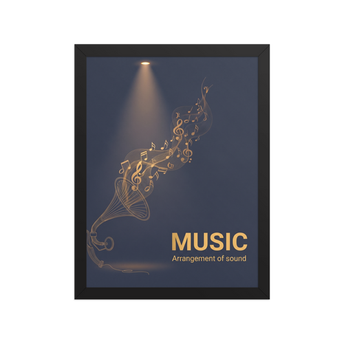 'Golden Melody' — a Art Deco print. A golden line art illustration of a gramophone emitting musical notes, a nostalgic and elegant piece for a Home Theater or Living Room.