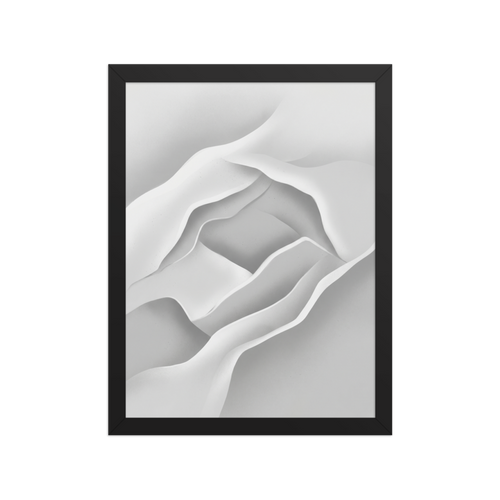 'White Silence' — a Minimalism print. A minimalist abstract airbrush painting featuring smooth white and light gray flowing curves, perfect for a calm entryway.
