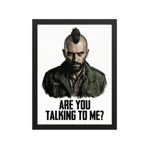 'Talking to Me' — a Pop art,Digital art print. An illustration of Travis Bickle from Taxi Driver with the iconic quote 'Are you talking to me?'.