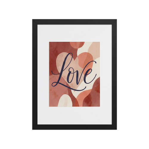'Painted Affection' — a Abstract art,Minimalism print. A minimalist typography art print with the word Love written over abstract watercolor shapes in warm tones, perfect for a cozy bedroom.