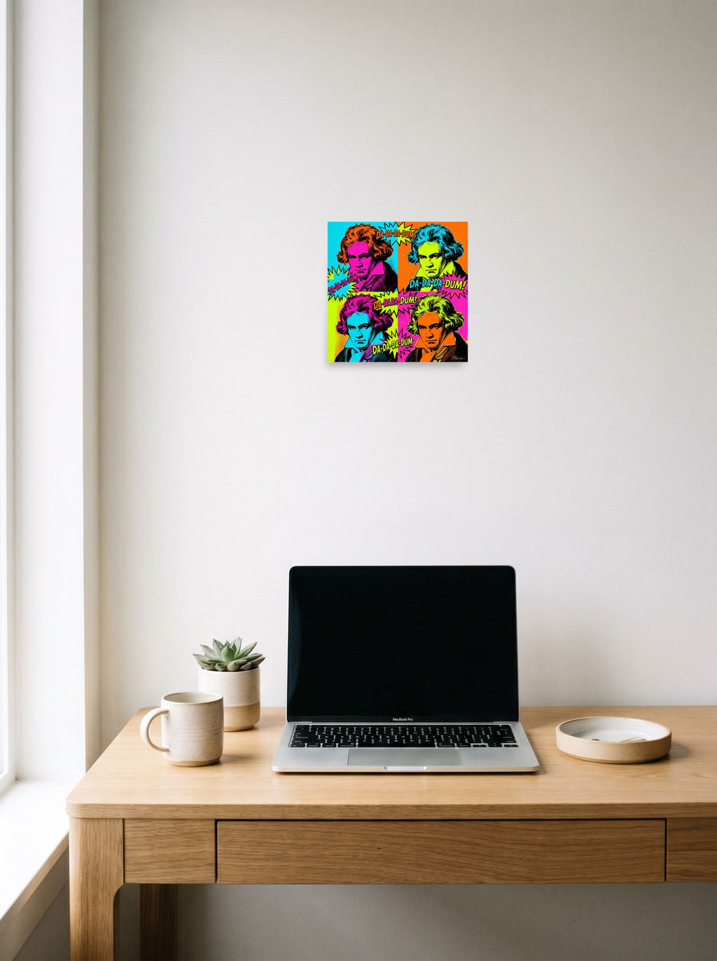 See 'Beethoven in Technicolor' as a unframed paper print (10x10 inch), styled above a home-office workspace.