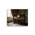 'The Forgotten Melody' — a Art photography print. A photograph of an old, dusty piano with Chopin sheet music in an abandoned room with peeling walls, perfect for bringing a touch of history to a Library.