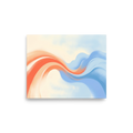 'Soft Serenade' — a Abstract art print. Soft sweeping abstract ribbons of pastel orange and blue on a warm background, beautifully suited for a Bedroom.