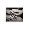 'A Lasting Touch' — a Art photography print. A black and white close up photograph of two older hands gently intertwined on a person's lap, perfect for adding warmth to a bedroom.