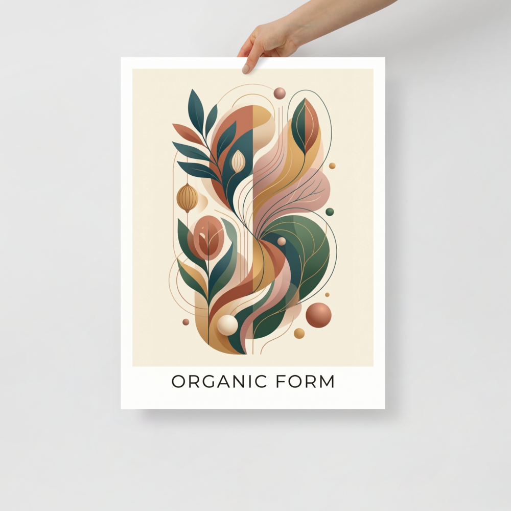 'Earthy Organic Form' — a Abstract art,Modernism print. An abstract botanical illustration with fluid lines and earthy tones, perfect for adding warmth to a Living Room.