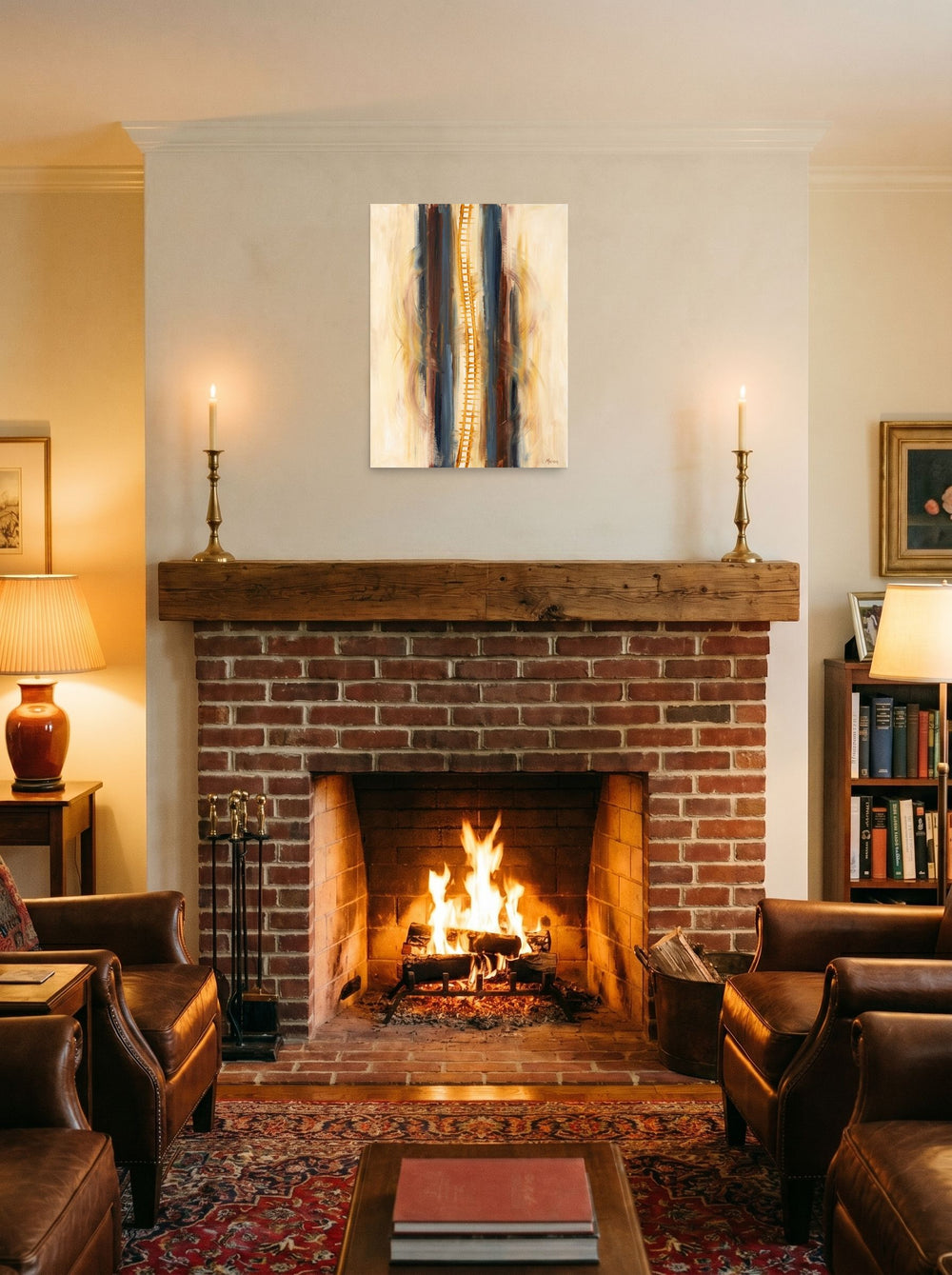 The unframed paper print 'Ascension in C Minor' styled on a mantel above a fireplace, shown at 18x24 inch.