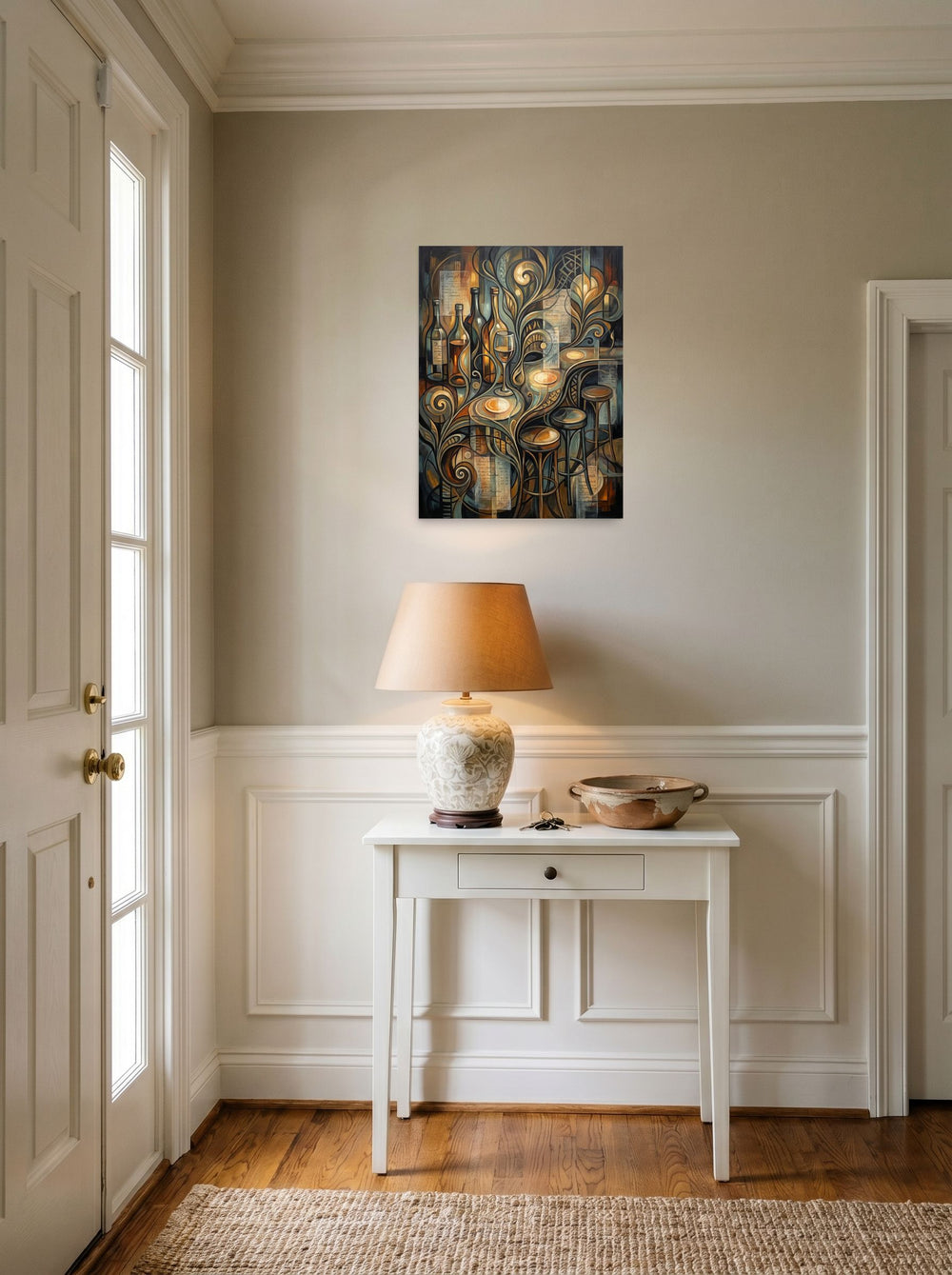 Lyco art wall art 'The Ledger of Reverie', unframed paper at 18x24 inch, set against a bright entryway wall.