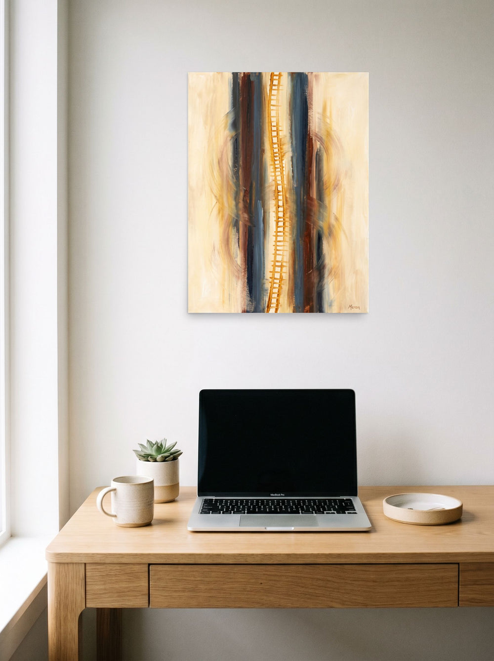 'Ascension in C Minor' displayed over a compact desk setup, printed as unframed paper at 18x24 inch.