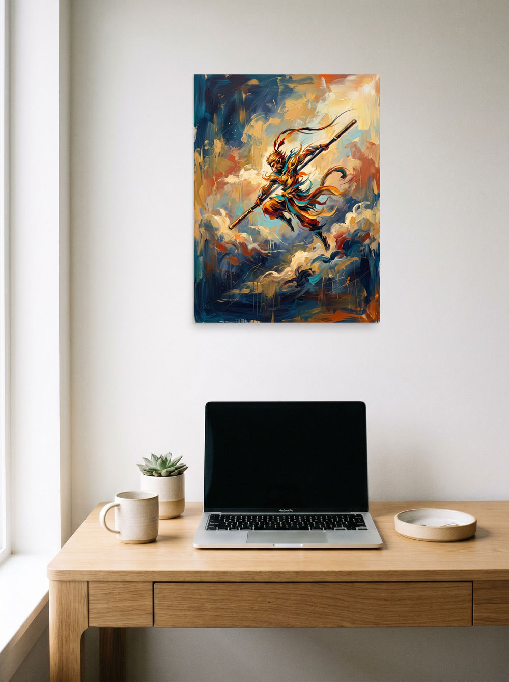 The unframed paper print 'Cloud Sovereign' styled above a home-office workspace, shown at 18x24 inch.