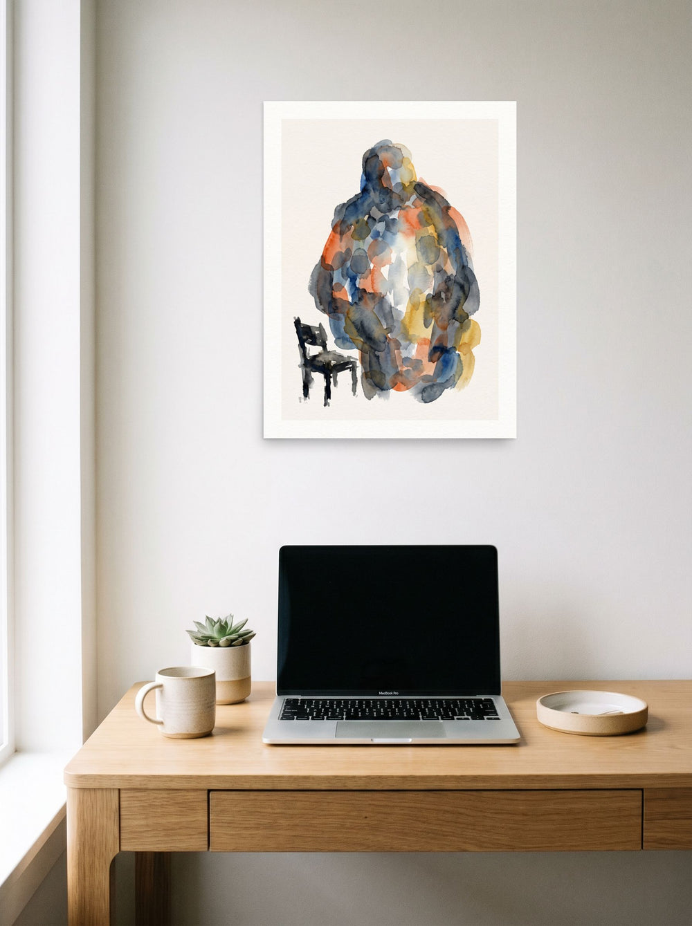 See 'Presence and Absence' as a unframed paper print (18x24 inch), styled above a home-office workspace.