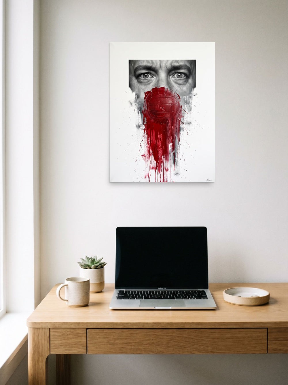 'Silent Companion' displayed over a compact desk setup, printed as unframed paper at 18x24 inch.