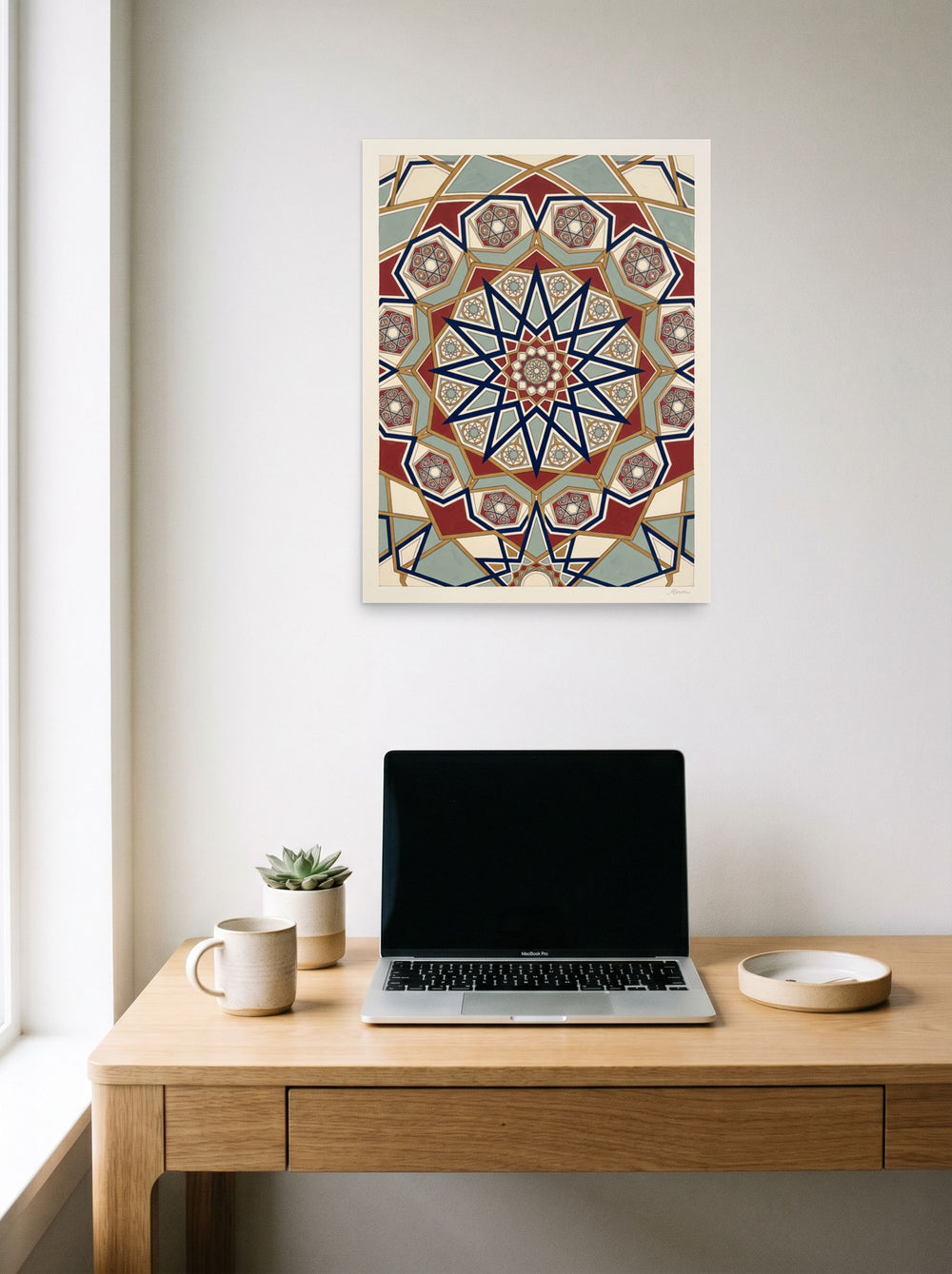 'Star of Cordoba' in 18x24 inch unframed paper, displayed over a compact desk setup.