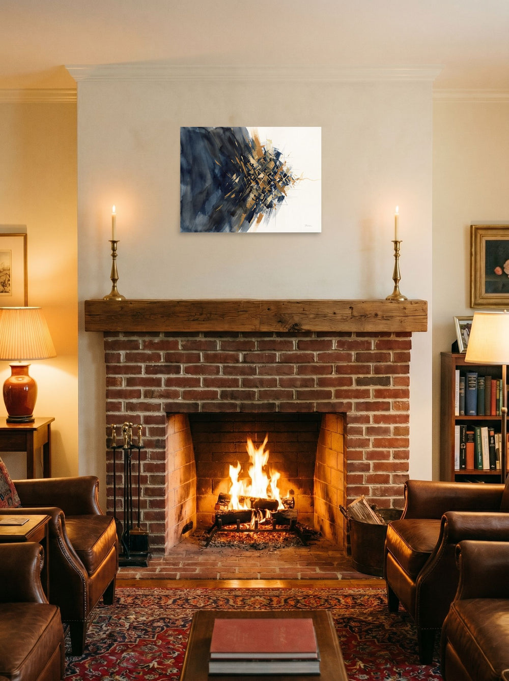 'Mineral Rift' as a unframed paper print, 24x18 inch, hung over a fireplace as a focal point.