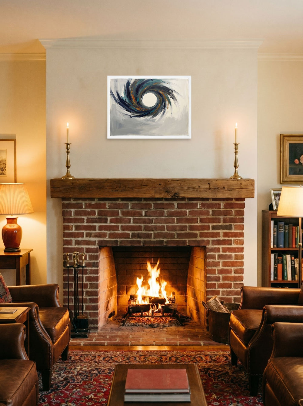 The unframed paper print 'The Primordial Void' styled on a mantel above a fireplace, shown at 24x18 inch.
