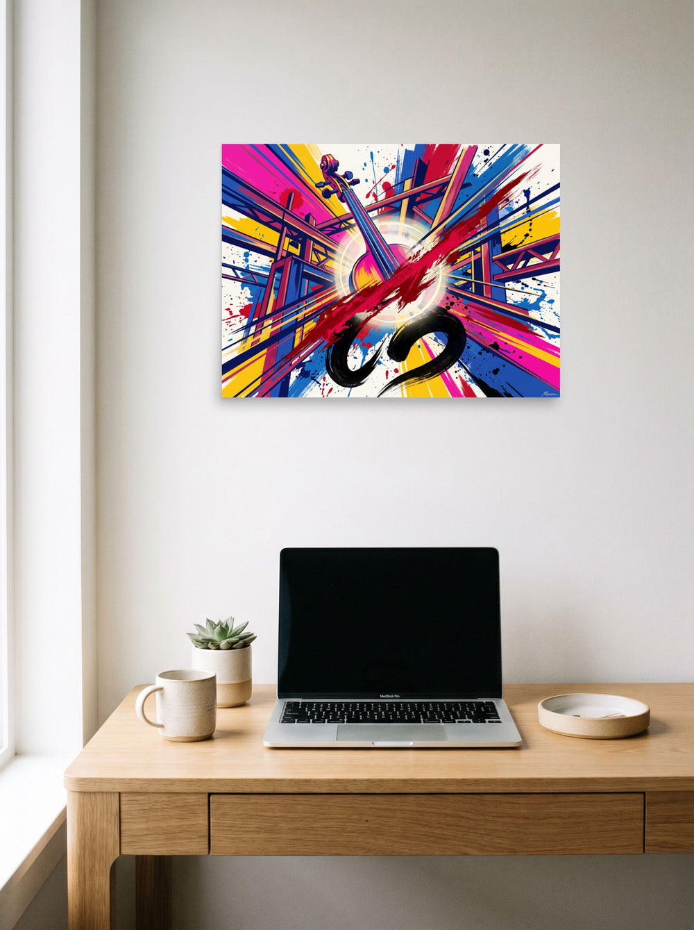 'Resonant Frequency' in 24x18 inch unframed paper, displayed over a compact desk setup.