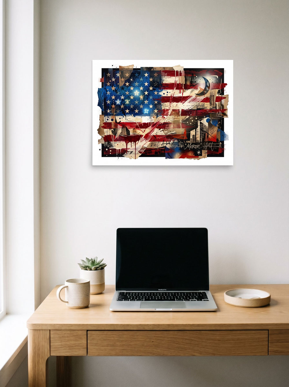 'Deconstructed Anthem' in 24x18 inch unframed paper, displayed over a compact desk setup.