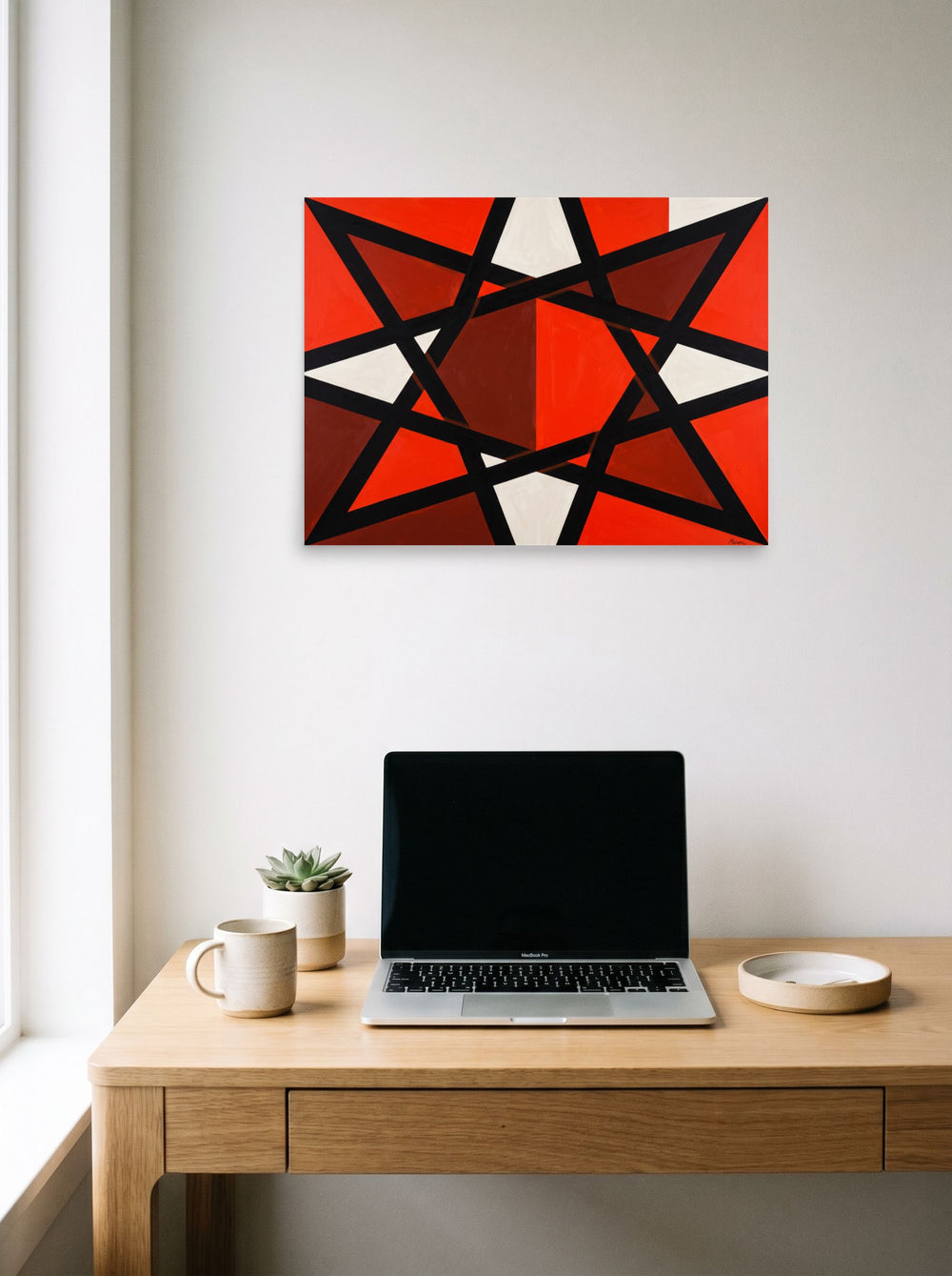 See 'Prismatic Intersect' as a unframed paper print (24x18 inch), styled above a home-office workspace.