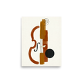 'Symphony in Fragments' — a Minimalism print. A minimalist abstract painting deconstructing a violin or cello using rust, orange, and black brushstrokes on a white background, perfect for a Music Room or Living Room.