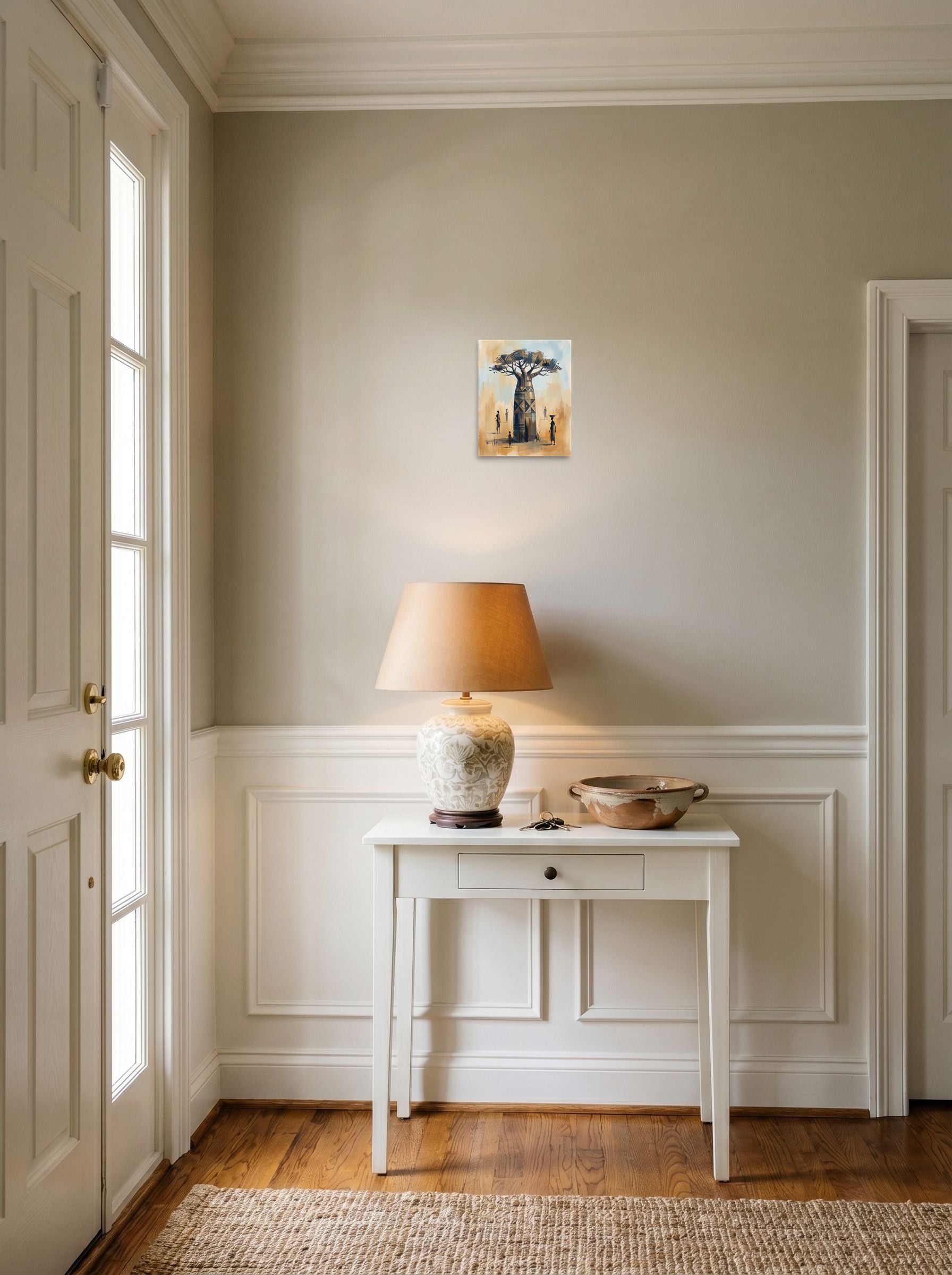 'Baobab of Ancestral Wisdom', a Figurative art print set against a bright entryway wall. Shown as unframed paper, 8x10 inch.