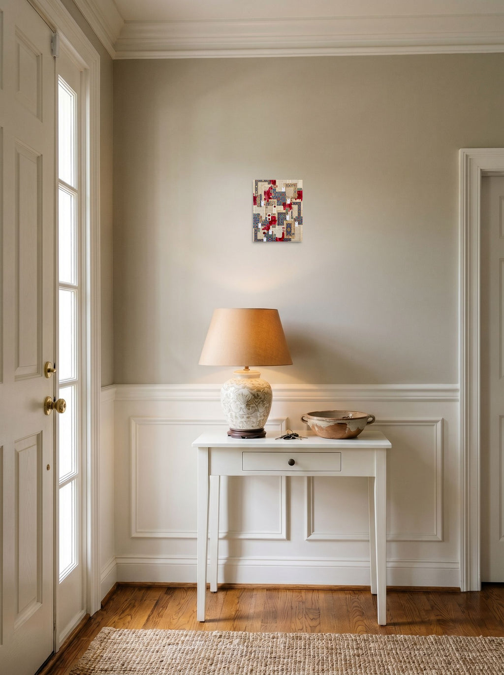 'Silk Road Archives' in 8x10 inch unframed paper, styled above a console table in an entryway.