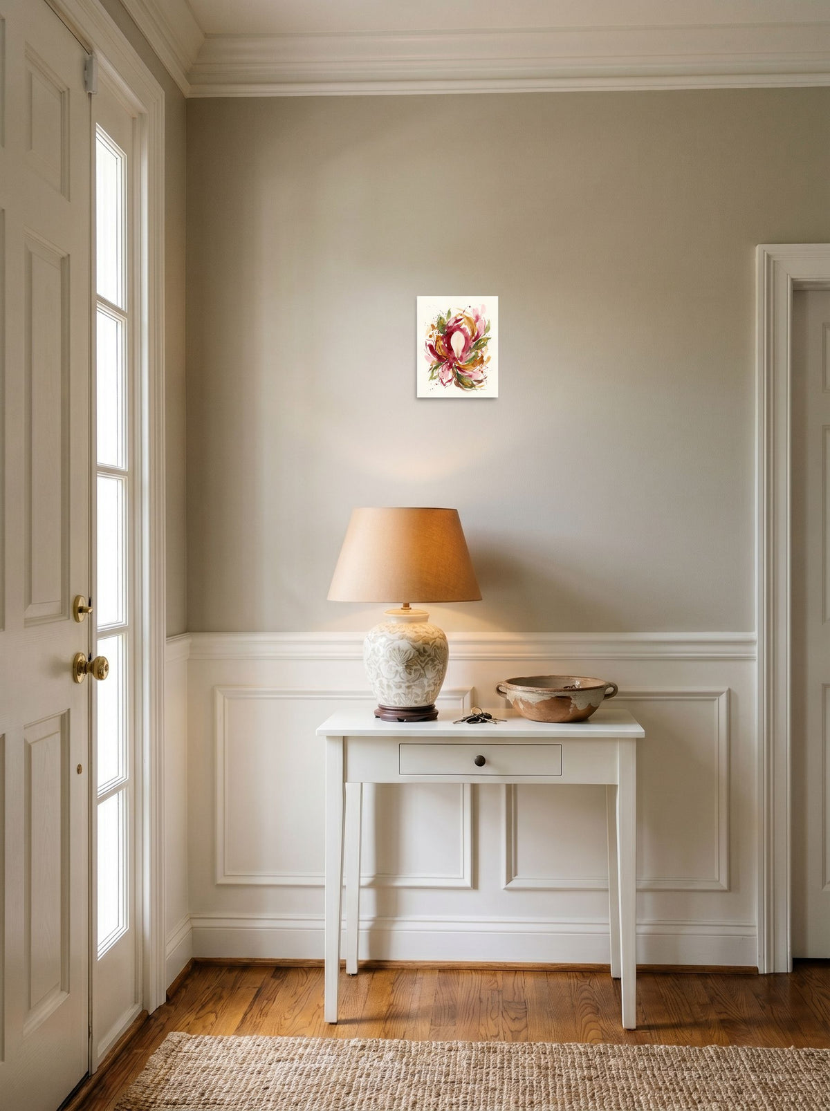 8x10 inch unframed paper print of 'Petal Symphony', set against a bright entryway wall.