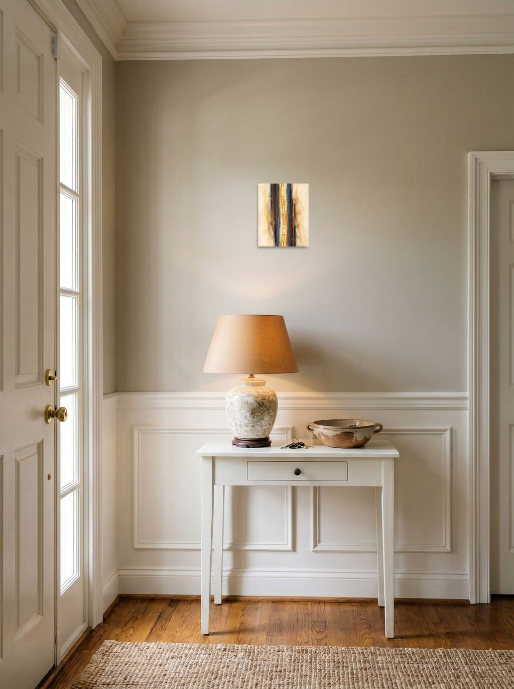 See 'Ascension in C Minor' as a unframed paper print (8x10 inch), styled above a console table in an entryway.