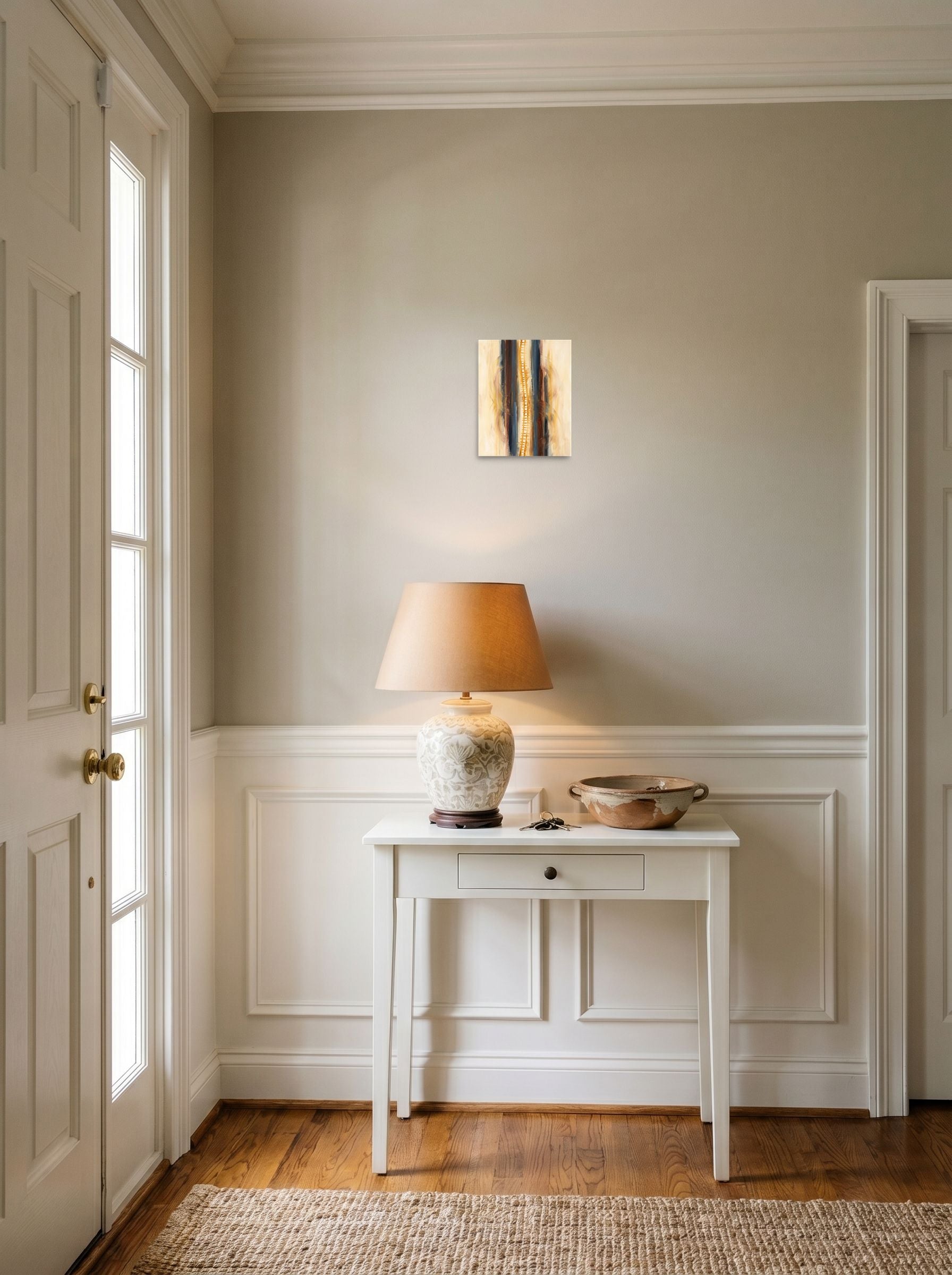 See 'Ascension in C Minor' as a unframed paper print (8x10 inch), styled above a console table in an entryway.