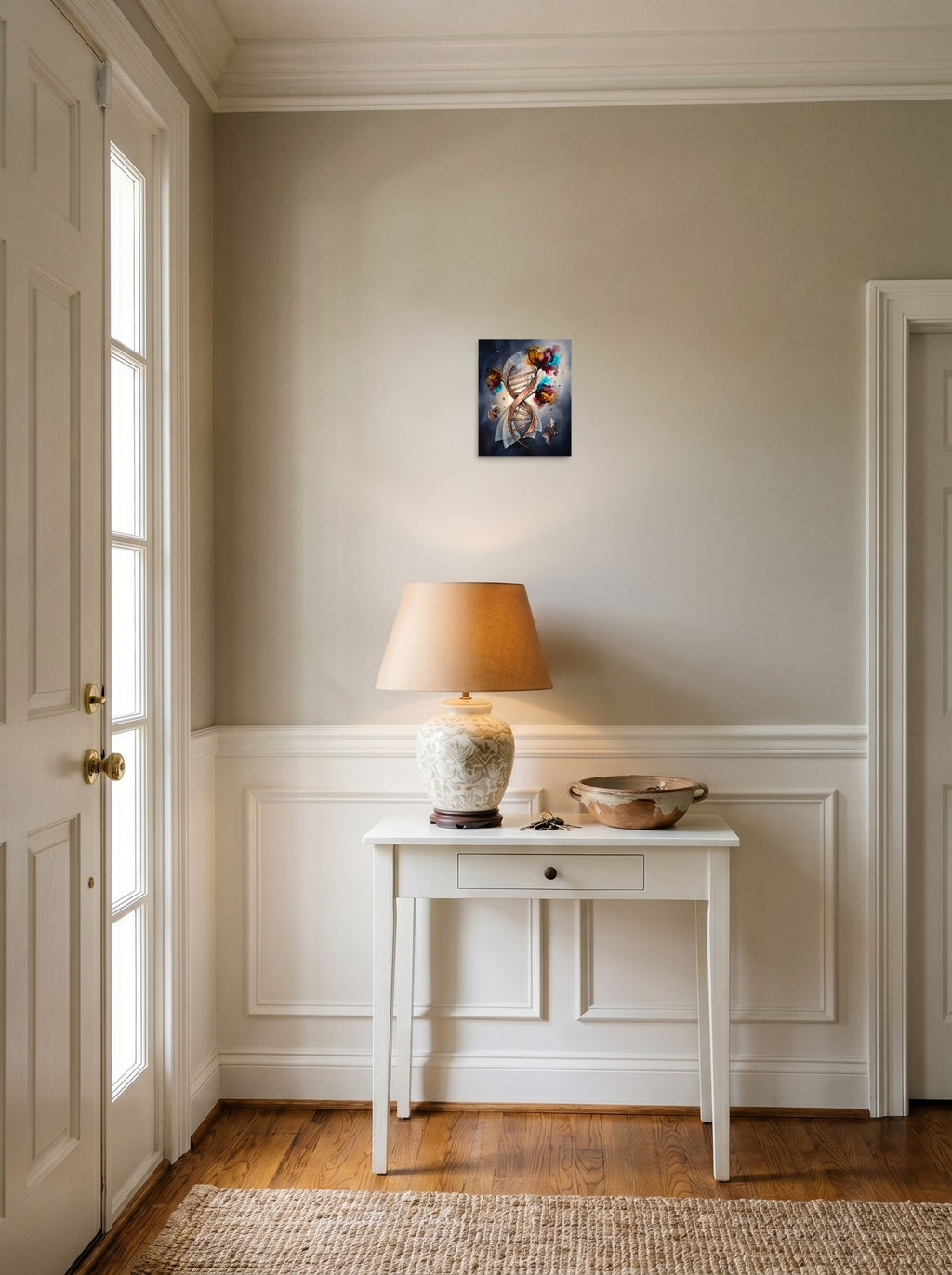 'The Architecture of Life' as a unframed paper print, 8x10 inch, set against a bright entryway wall.