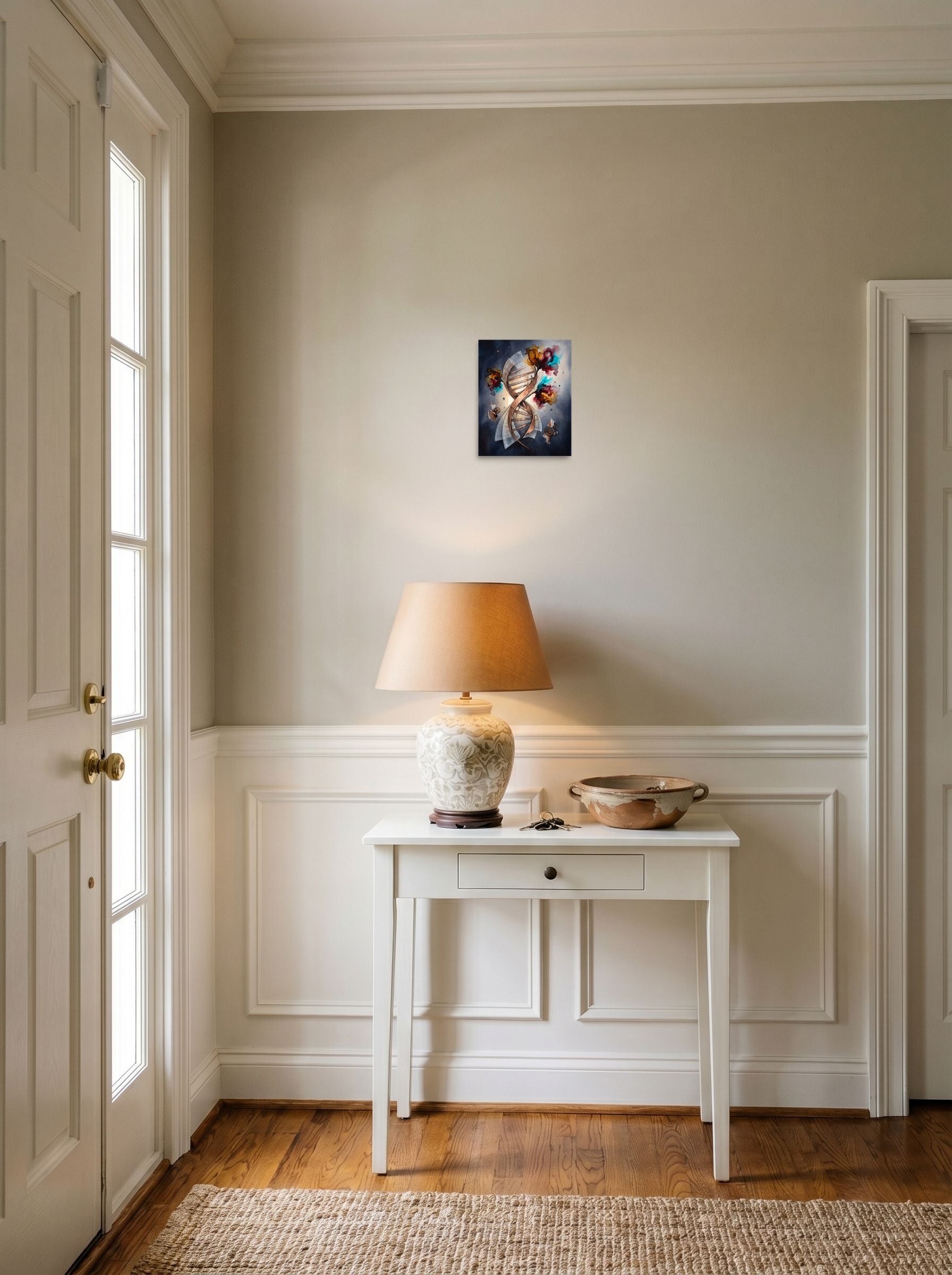 'The Architecture of Life' as a unframed paper print, 8x10 inch, set against a bright entryway wall.