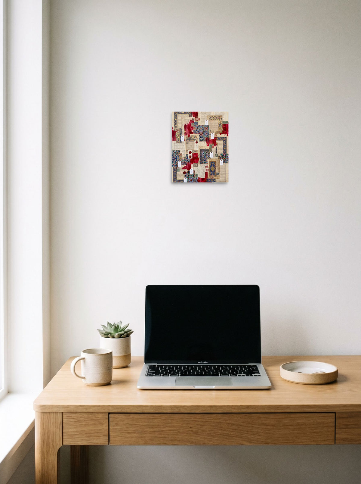 'Silk Road Archives' as a unframed paper print, 8x10 inch, displayed over a compact desk setup.